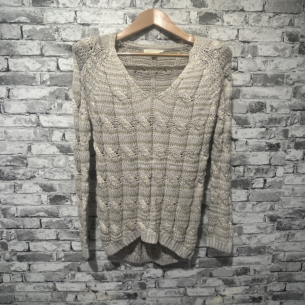 EUC Lovestitch Women's Textured Knit V-Neck Sweater Beige Size Small